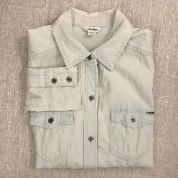 CK Weathered Cotton Denim-Style Button-Down - Picture 8 of 10